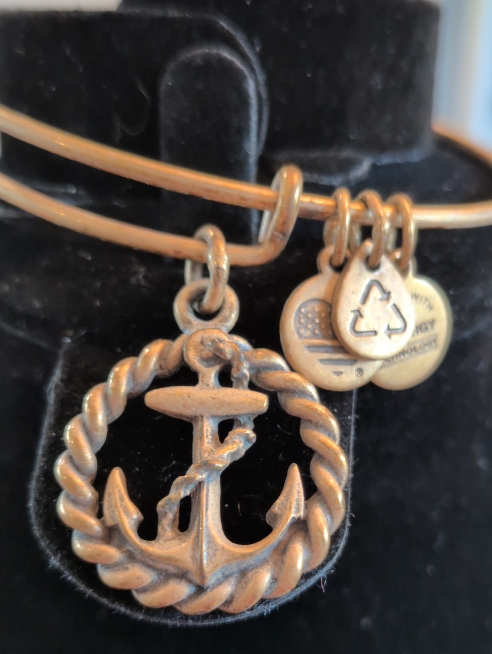 Nautical Anchor Charm Bangle in Antiqued Bronze
